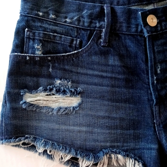 NEW 3X1 Women's Raw Hem  Distressed Dark Blue Jean Shorts Size 28 New - Picture 12 of 14